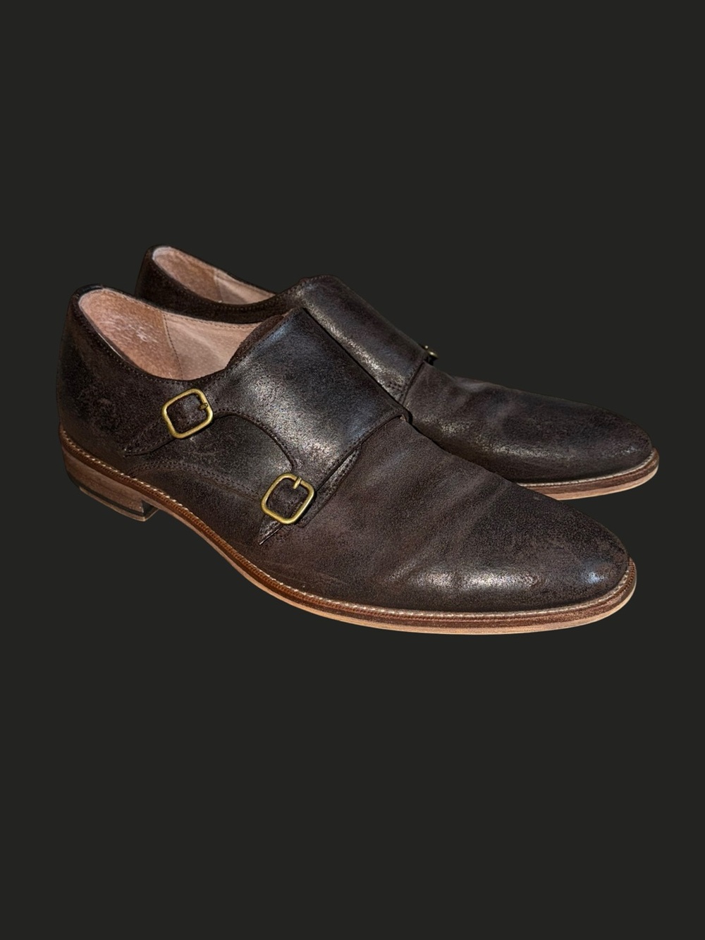 Banana Republic Distressed Brown Leather Double Monk Strap Shoes Men's Size 9.5